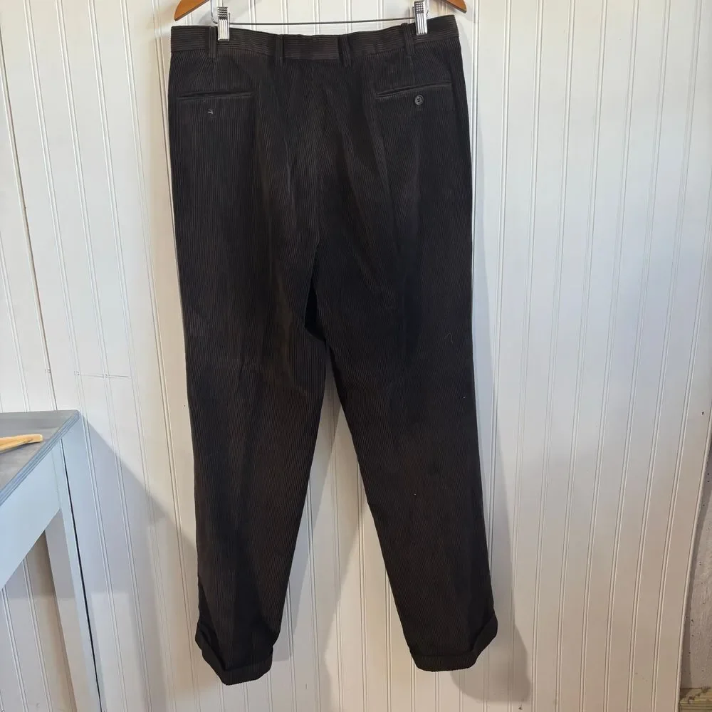 Lauren Ralph Lauren‎ Mens Corduroy Pleated Dress Pants Classic Fit Brown 36x33